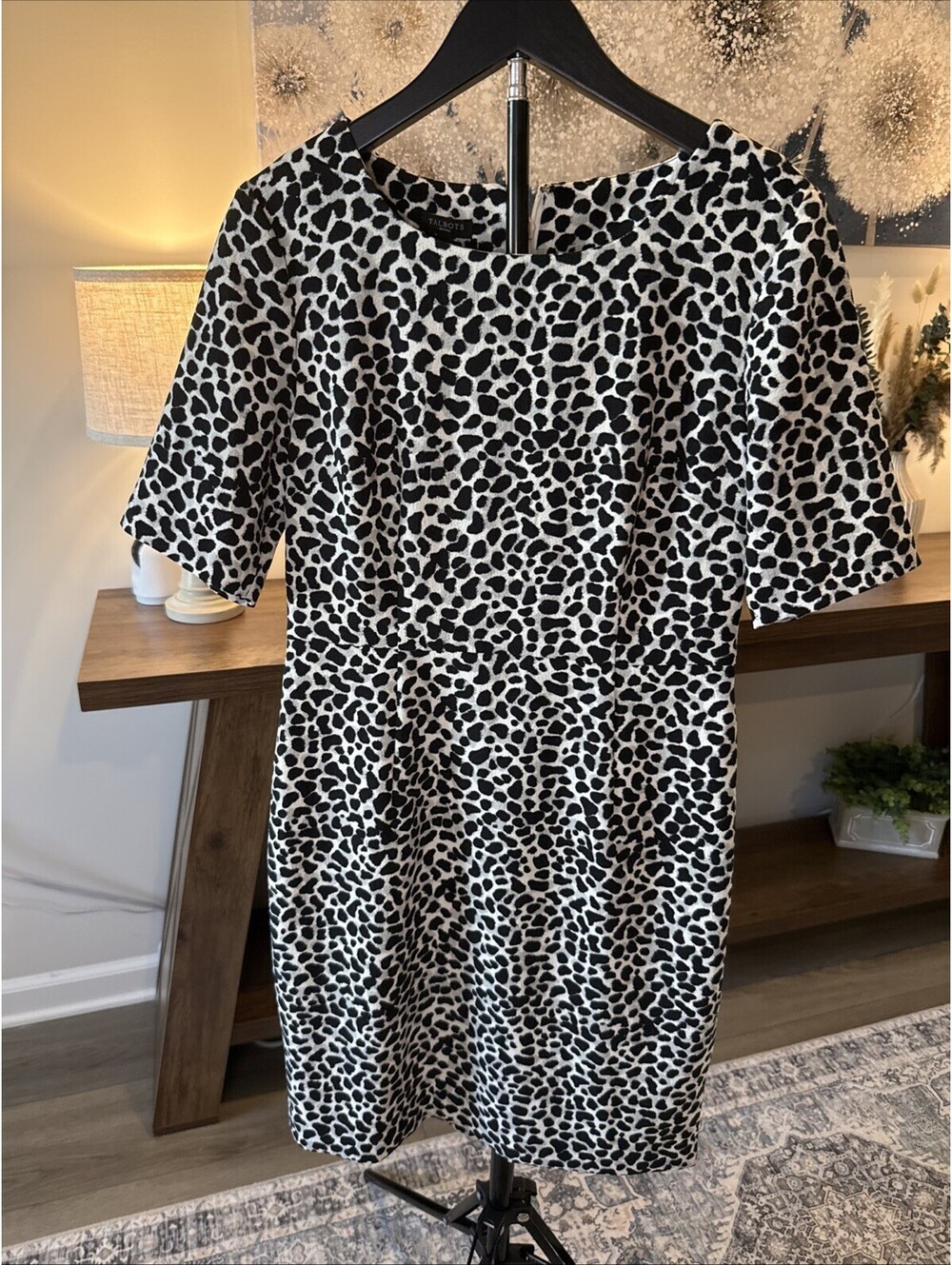 Talbots Dress Size 6P Short Black White Cheetah Print